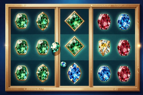 Megaways Slot mit kaskadierenden Edelstein-Walzen in T&uuml;rkis und Gold bei OnlySpins online slots