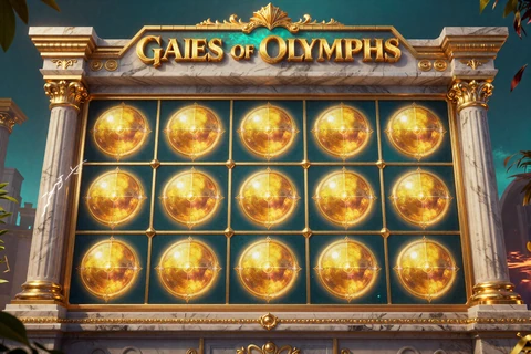 Gates of Olympus Slot mit Zeus-Tempel und goldenen Multiplikatoren im OnlySpins online casino